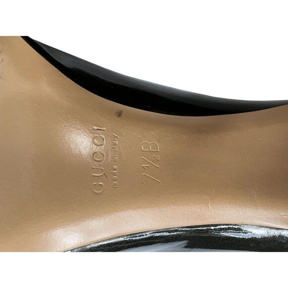 GUCCI Green Patent Leather Hollywood Horsebit Peep Toe Pumps Size 7.5 - Picture 10 of 12